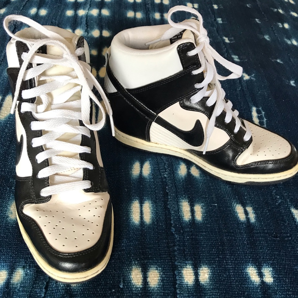 Nike Sky Dunk High Wedge, black & white, size 7.5